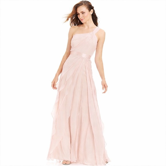 Adrianna Papell Dresses & Skirts - NWT Adrianna Papell Blush One Shoulder Chiffon Evening Gown Formal Dress Size 12